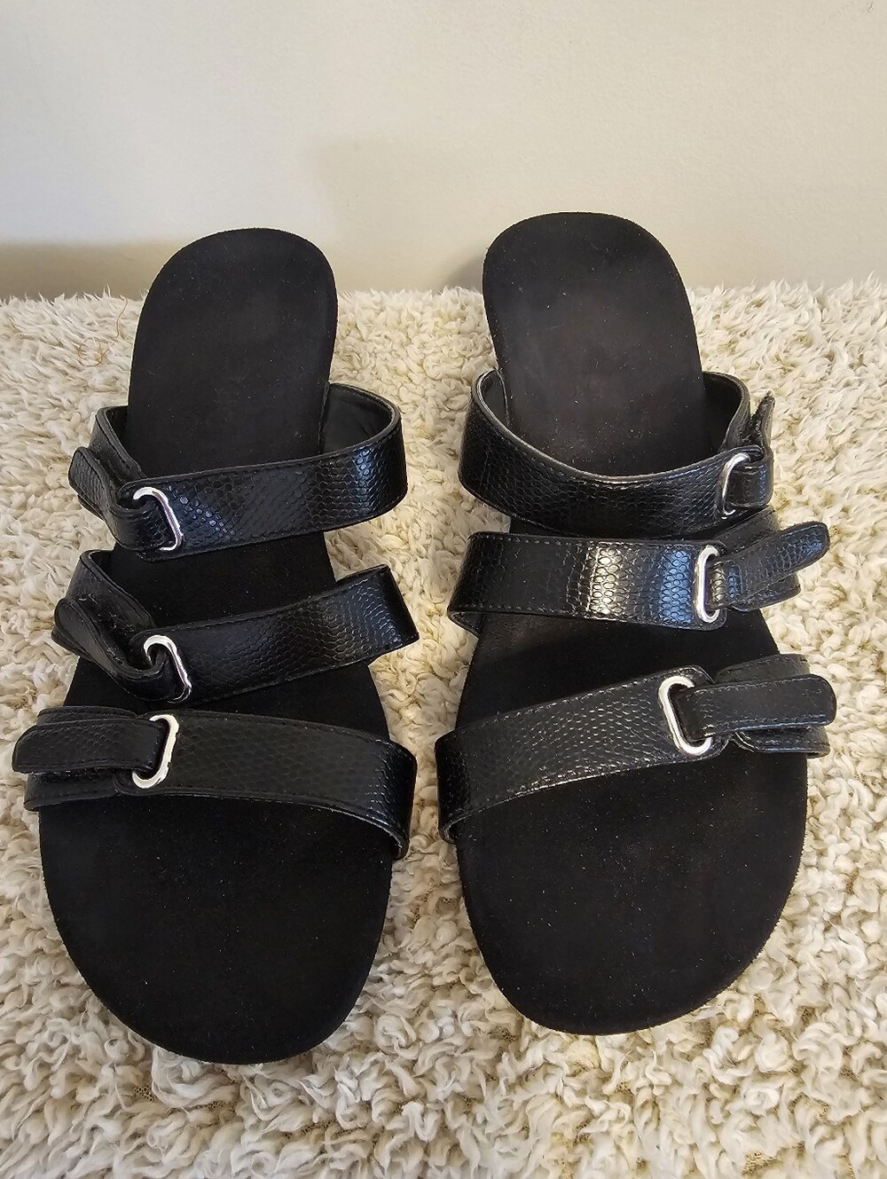 Vionic Black Triple-Buckle Slide Sandals